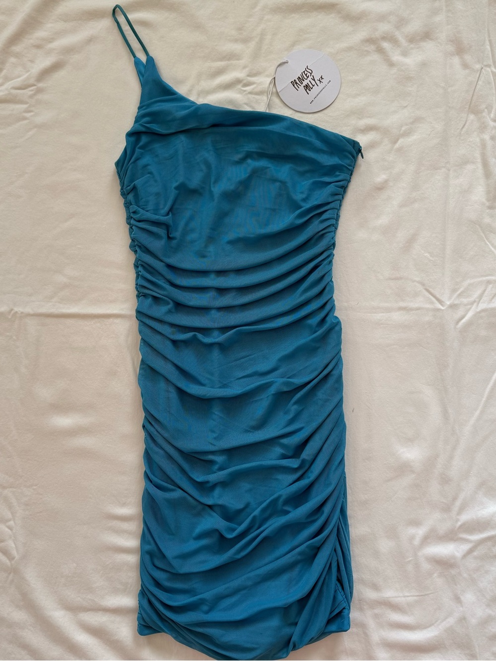 Princess Polly Teal One-Shoulder Ruched Bodycon Dress